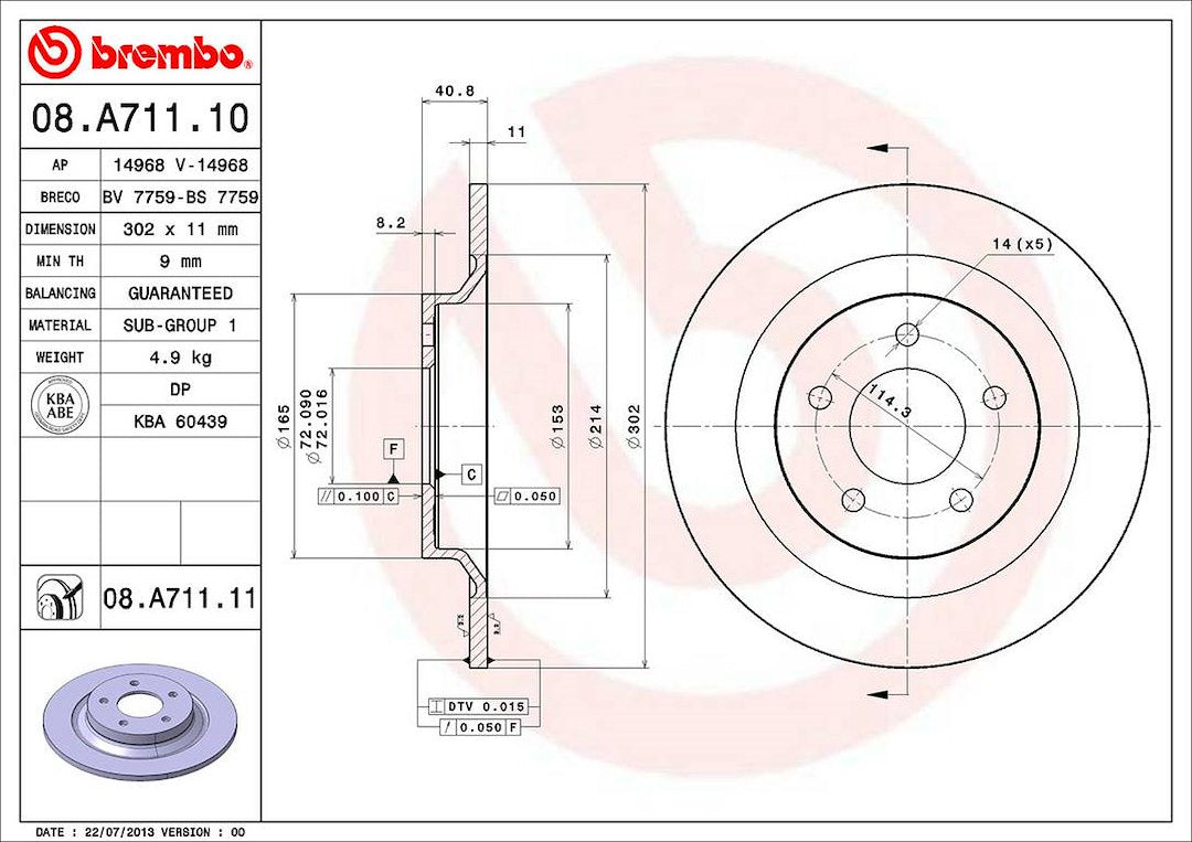 Brembo Components Not Hazardous To Health Brake Rotor 08A71111C02 - Disc