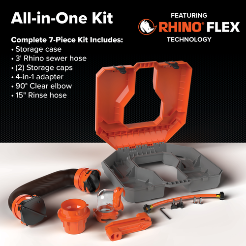 Camco RV Approved Portable Waste Holding Tank Dump Kit 39023 - Rhino Tote Storage Box