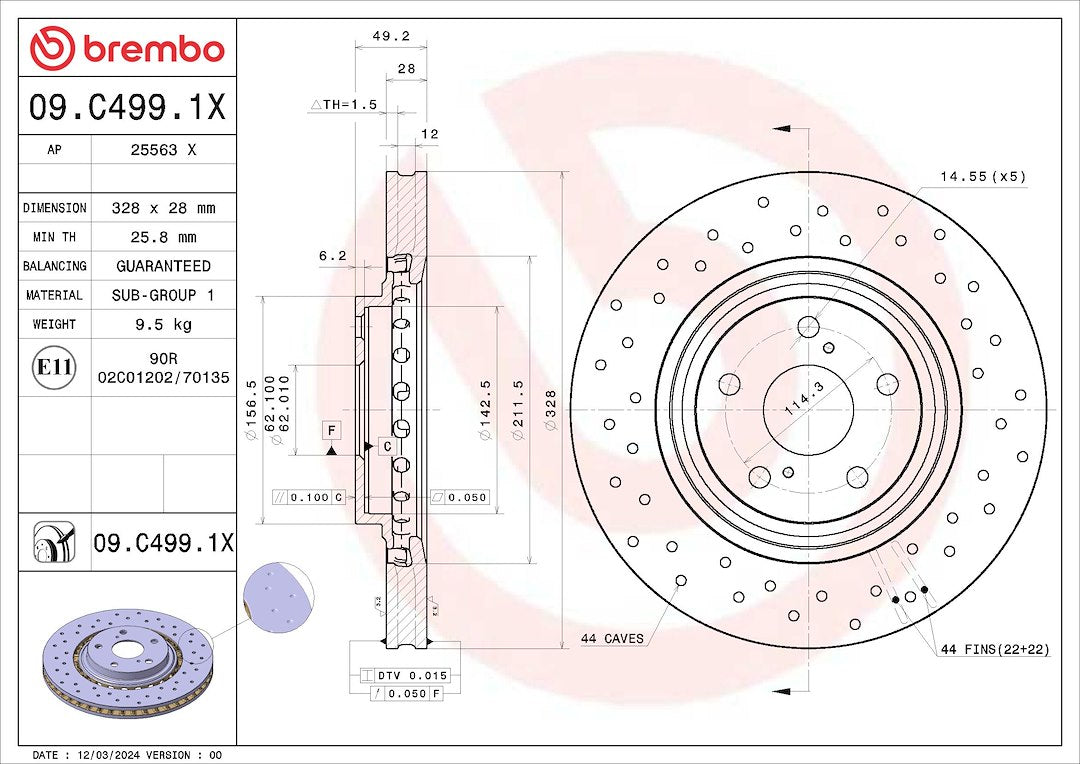 Brembo 09C4991XC02 Brake Rotor