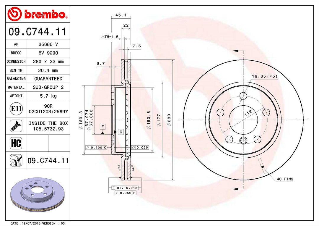 Brembo Components Not Hazardous To Health Brake Rotor 09C74411C02 - Disc