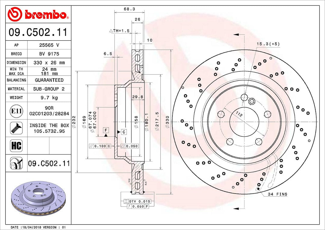 Brembo Components Not Hazardous To Health Brake Rotor 09C50211C02 - Disc