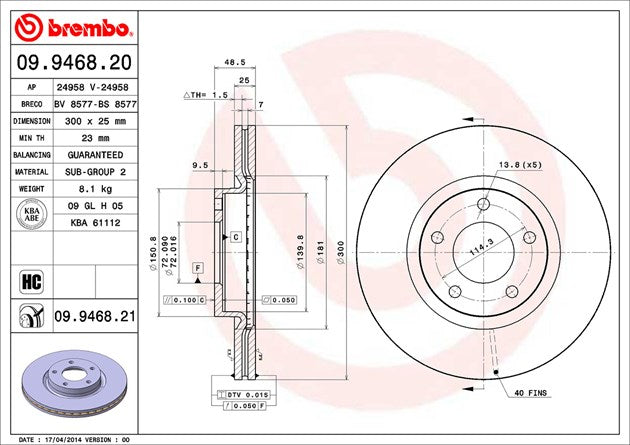 Brembo 09946821C02 Brake Rotor