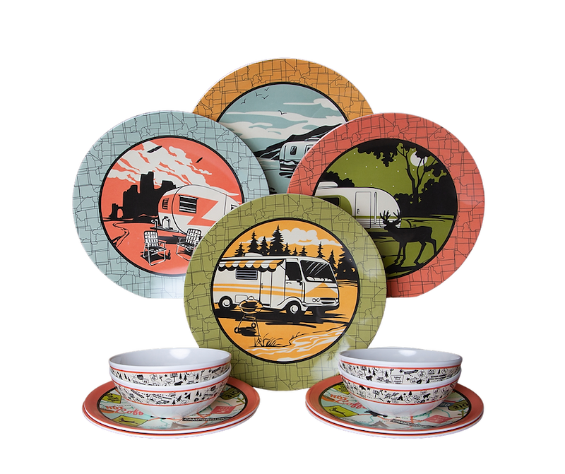 Camp Casual Dinnerware: Melamine Plates & Bowls Set - 12-Piece Dish Set for Indoor & Outdoor Dining - BPA Free, Top Shelf Dishwasher Suitable Dinnerware Set - Sturdy Melamine Dinnerware Sets - Camping Dishes by Camp Casual
