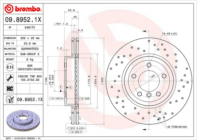 Brembo 0989521XC02 Brake Rotor