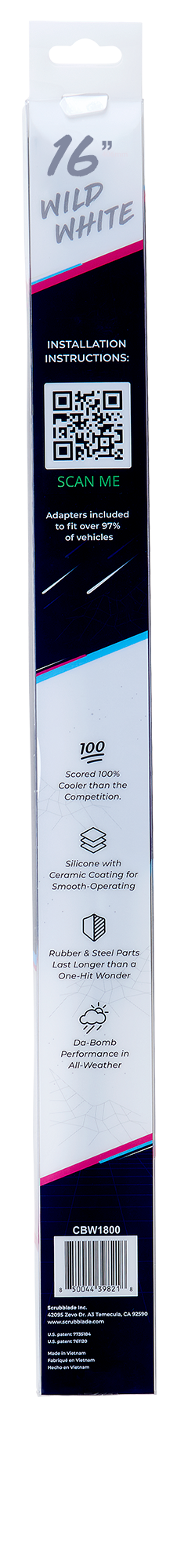 Scrubblade Ensure Quiet Operation Windshield Wiper Blade CBW1600 - White 16 Silicone Shadeblade Per BA