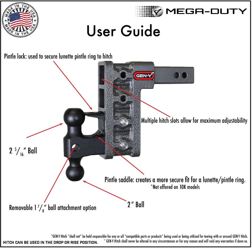 GEN-Y Hitch Made In USA Trailer Hitch Ball Mount GH-1725 - Mega-Duty Shank 12 Drop 3.5K TW