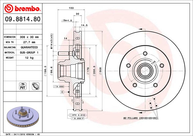 Brembo 09881480C02 Brake Rotor