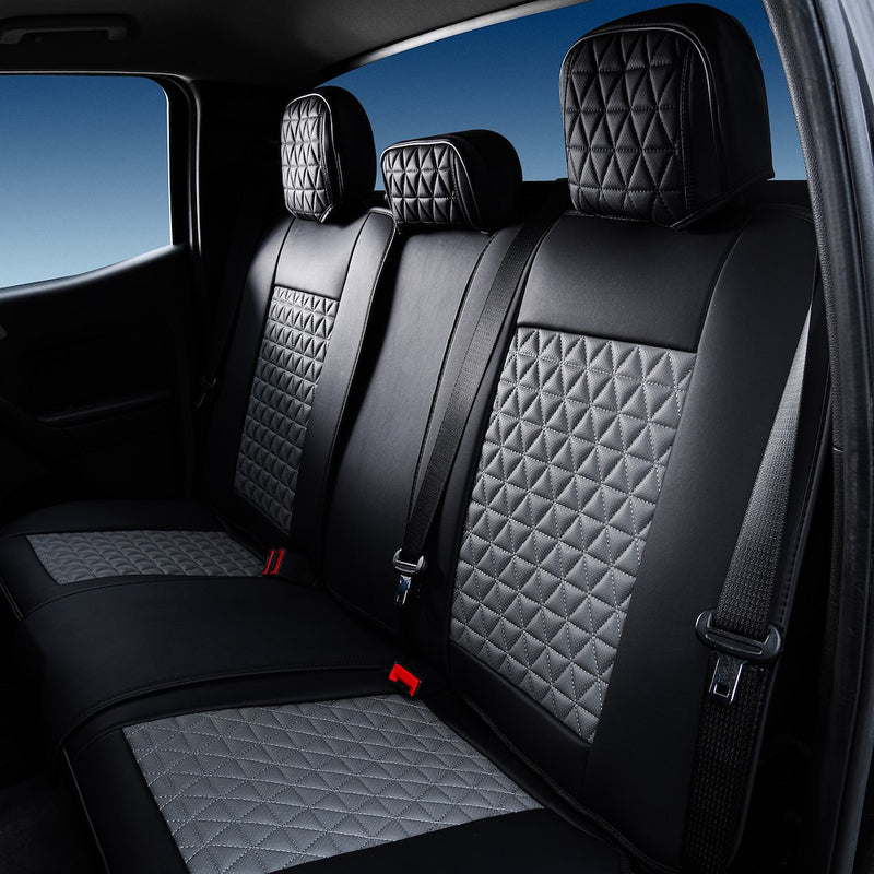 Seat CVR SOL Scratch Resistant Eco-Leather Seat Cover 06SBG - Black Gray Bundle Full Frnt Rear
