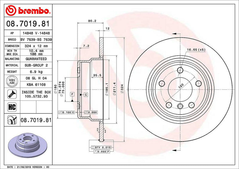 Brembo Components Not Hazardous To Health Brake Rotor 08701981C02 - Disc