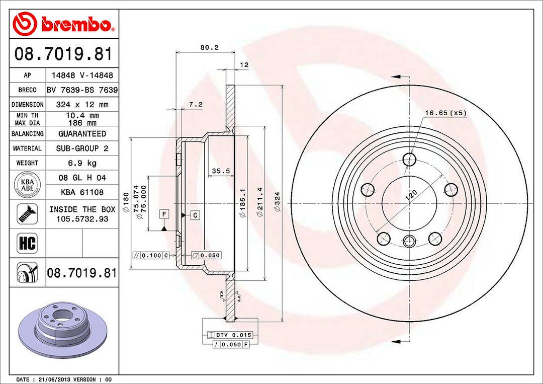 Brembo Components Not Hazardous To Health Brake Rotor 08701981C02 - Disc