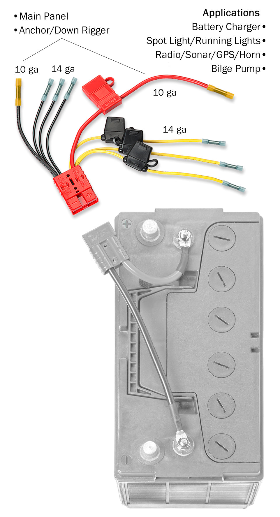 Connect Ease Salt Water Approved Battery Connection Harness RCE12VB4F - Multi Lead Accessory CO