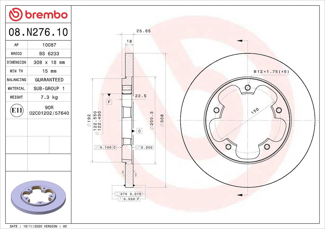 Brembo Rust-Resistant Coating Brake Rotor 08N27610C02 - Disc