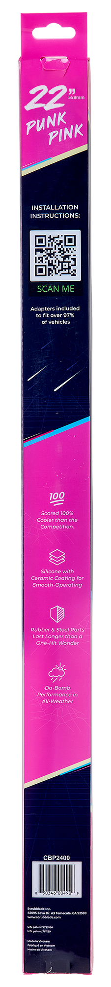 Scrubblade Ensure Quiet Operation Windshield Wiper Blade CBP2200 - Pink 22 Silicone Shadeblade Wpr Bld
