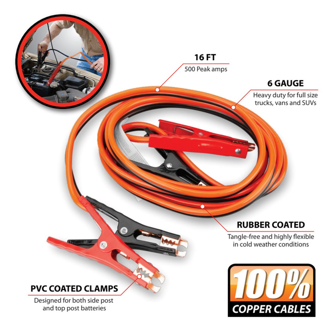Perform Tool All Weather Use Battery Jumper Cable W1668 - 6GA 16 Cables