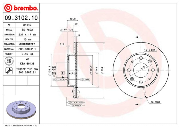 Brembo 09310210C02 Brake Rotor