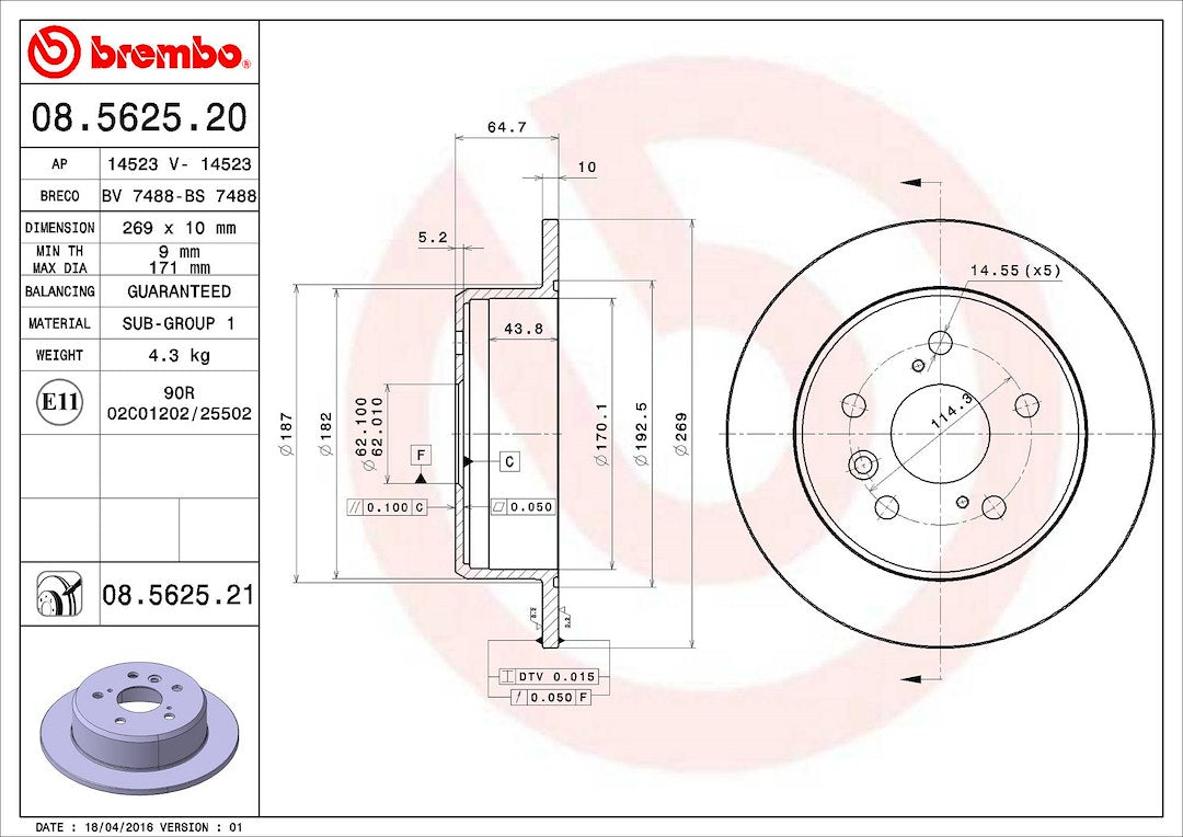 Brembo Components Not Hazardous To Health Brake Rotor 08562521C02 - Disc