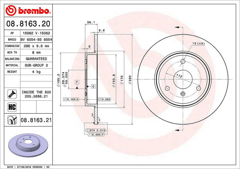 Brembo Components Not Hazardous To Health Brake Rotor 08816321C02 - Disc