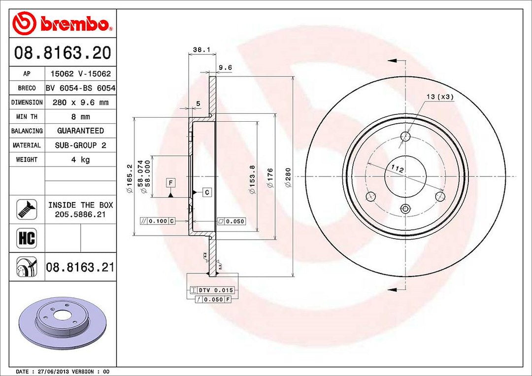 Brembo Components Not Hazardous To Health Brake Rotor 08816321C02 - Disc