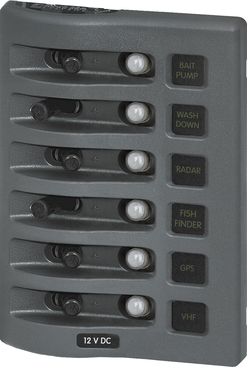 Blue SEA No Supplier Warranty Power Distribution Box 4376-BSS - Gray Panel WD 12VDC Clb 6POS