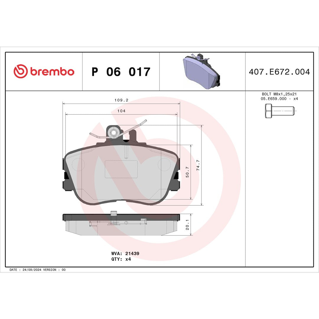 Brembo Premium Low-Met OE Equivalent Pad Brake Pad P06017 - Disc Set