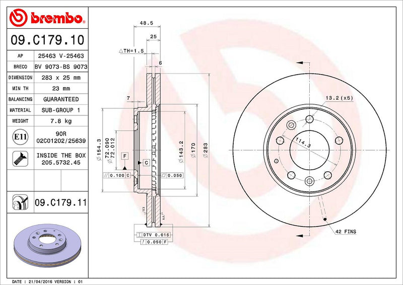 Brembo Components Not Hazardous To Health Brake Rotor 09C17911C02 - Disc