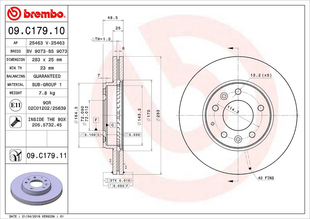 Brembo Components Not Hazardous To Health Brake Rotor 09C17911C02 - Disc