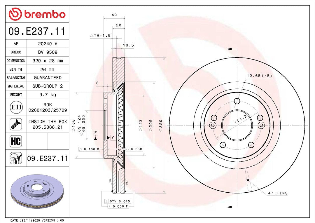 Brembo Rust-Resistant Coating Brake Rotor 09E23711C02 - Disc