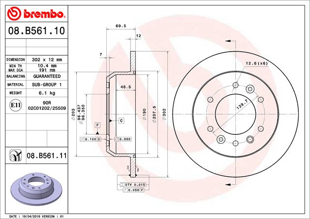 Brembo Components Not Hazardous To Health Brake Rotor 08B56111C02 - Disc