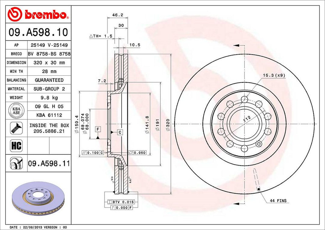 Brembo Components Not Hazardous To Health Brake Rotor 09A59811C02 - Disc