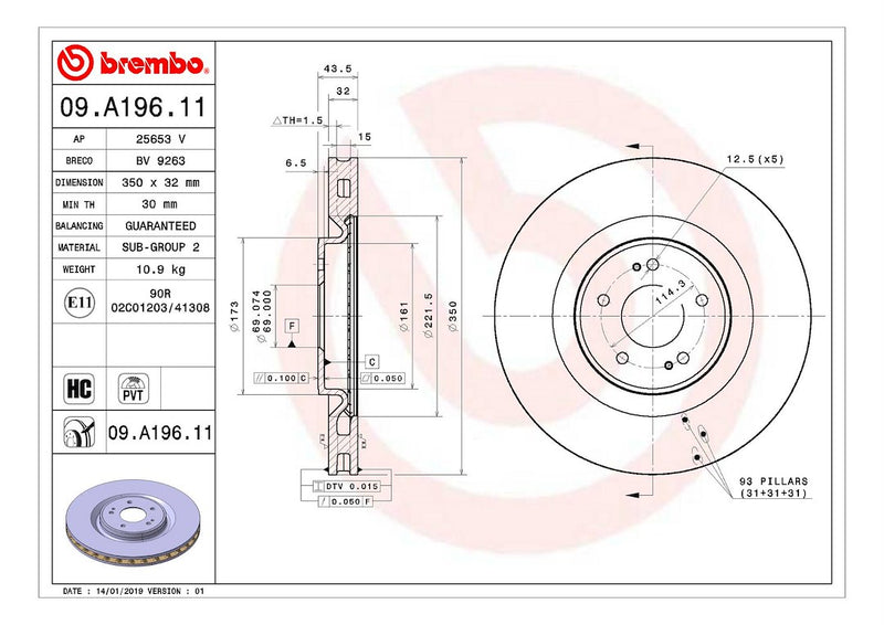 Brembo Components Not Hazardous To Health Brake Rotor 09A19611C02 - Disc