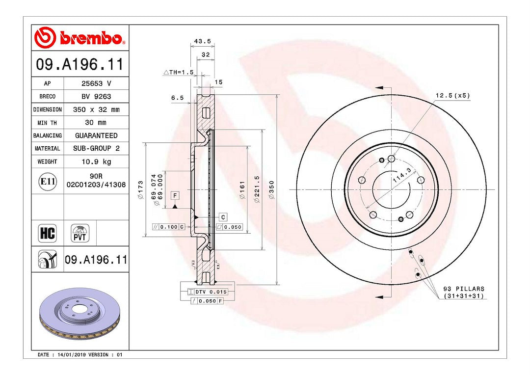 Brembo Components Not Hazardous To Health Brake Rotor 09A19611C02 - Disc