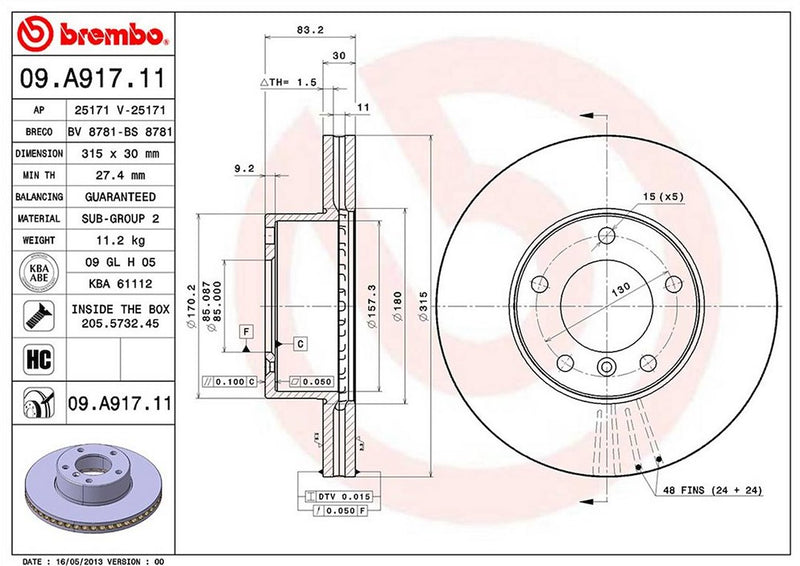 Brembo Components Not Hazardous To Health Brake Rotor 09A91711C02 - Disc