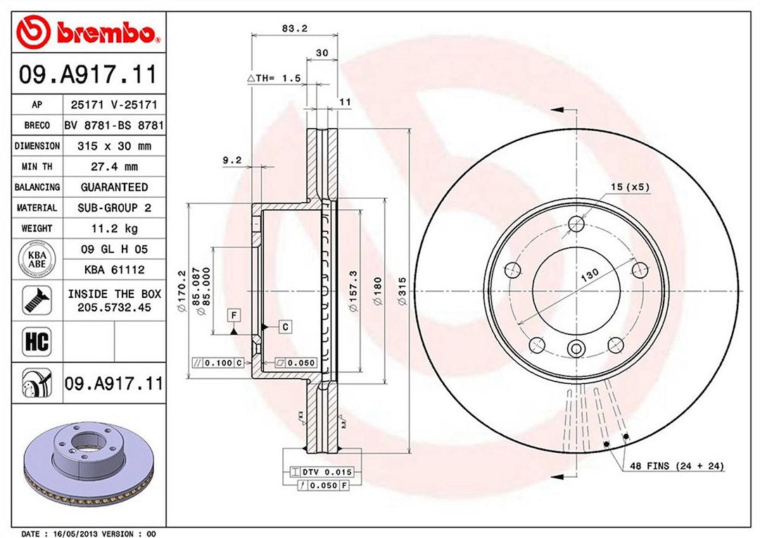 Brembo Components Not Hazardous To Health Brake Rotor 09A91711C02 - Disc