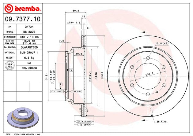 Brembo Premium Rear Brake Rotor Brake Rotor 09737710C02 - Disc