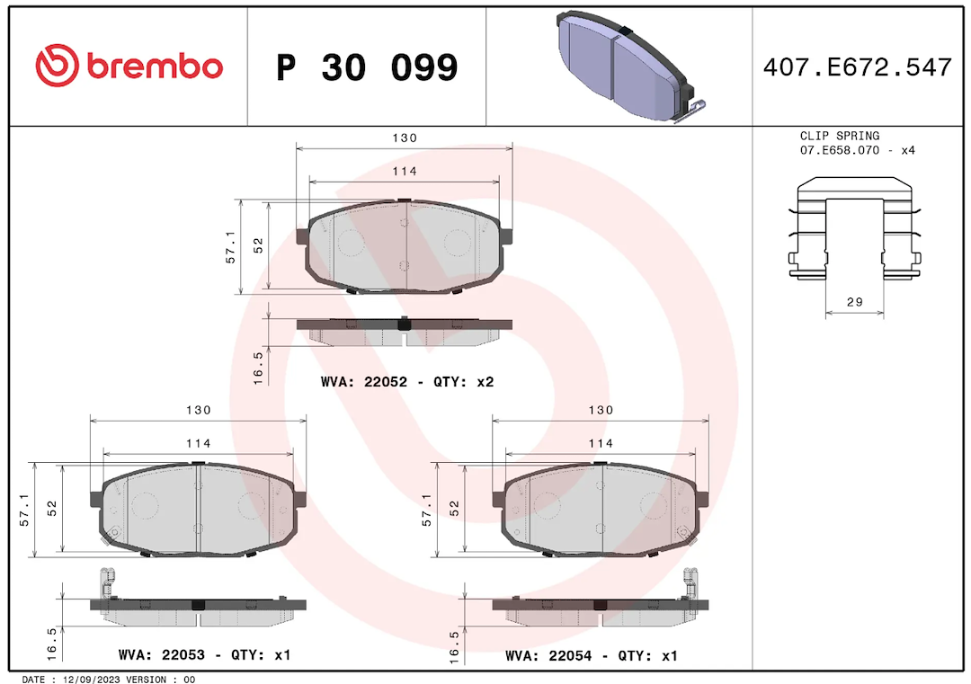 Brembo Premium Low-Met OE Equivalent Pad Brake Pad P30099