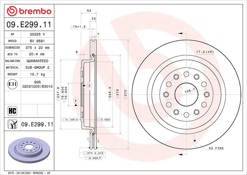 Brembo Rust-Resistant Coating Brake Rotor 09E29911C02 - Disc