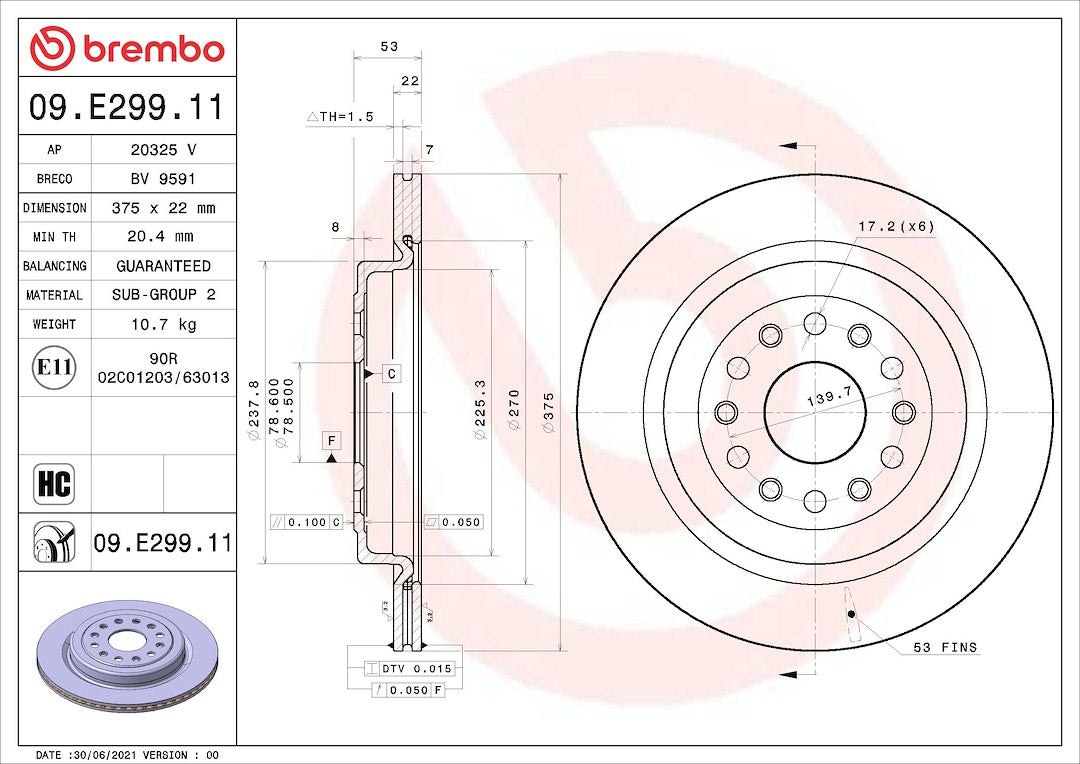 Brembo Rust-Resistant Coating Brake Rotor 09E29911C02 - Disc