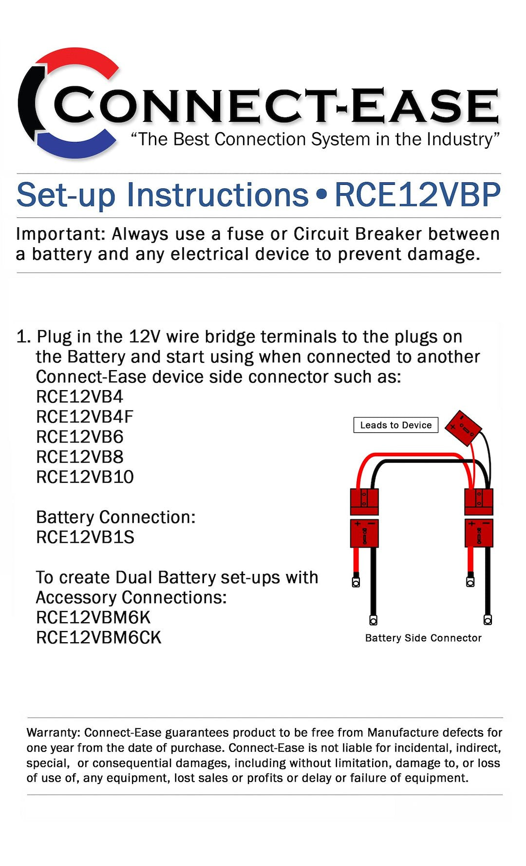Connect Ease Corrosion Resistant Components Battery Connection Harness RCE12VBP - 12 Volt Parallel