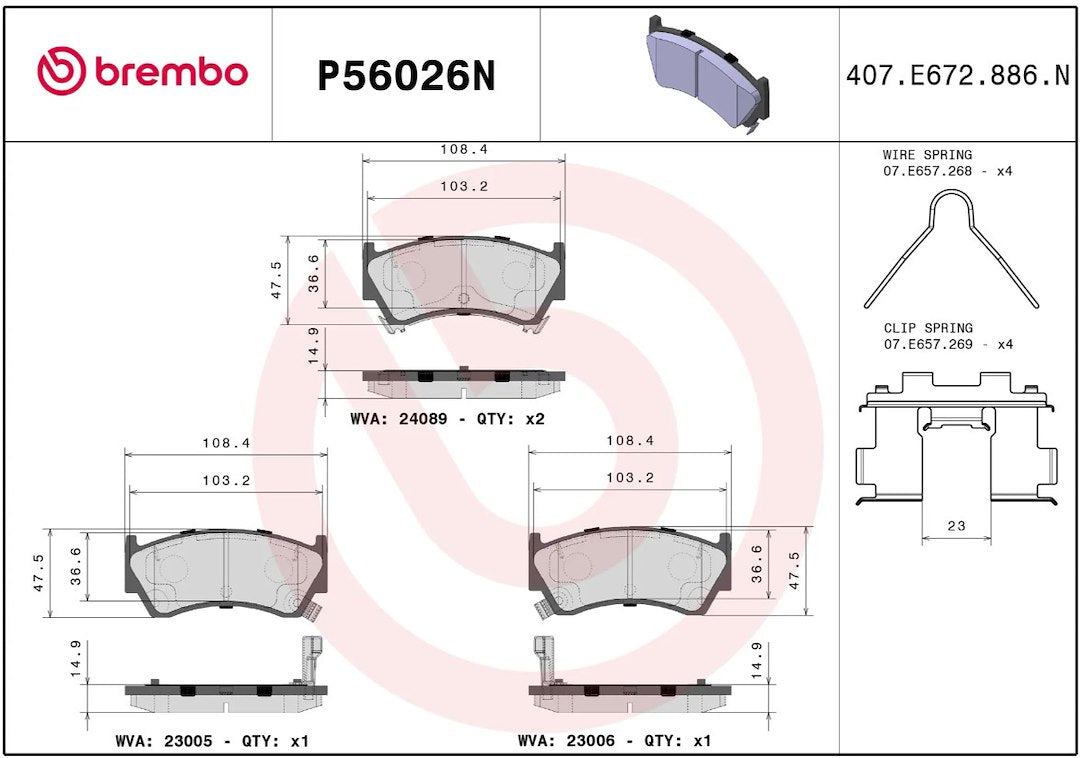 Brembo Premium Low-Met OE Equivalent Pad Brake Pad P56026N - Disc Set