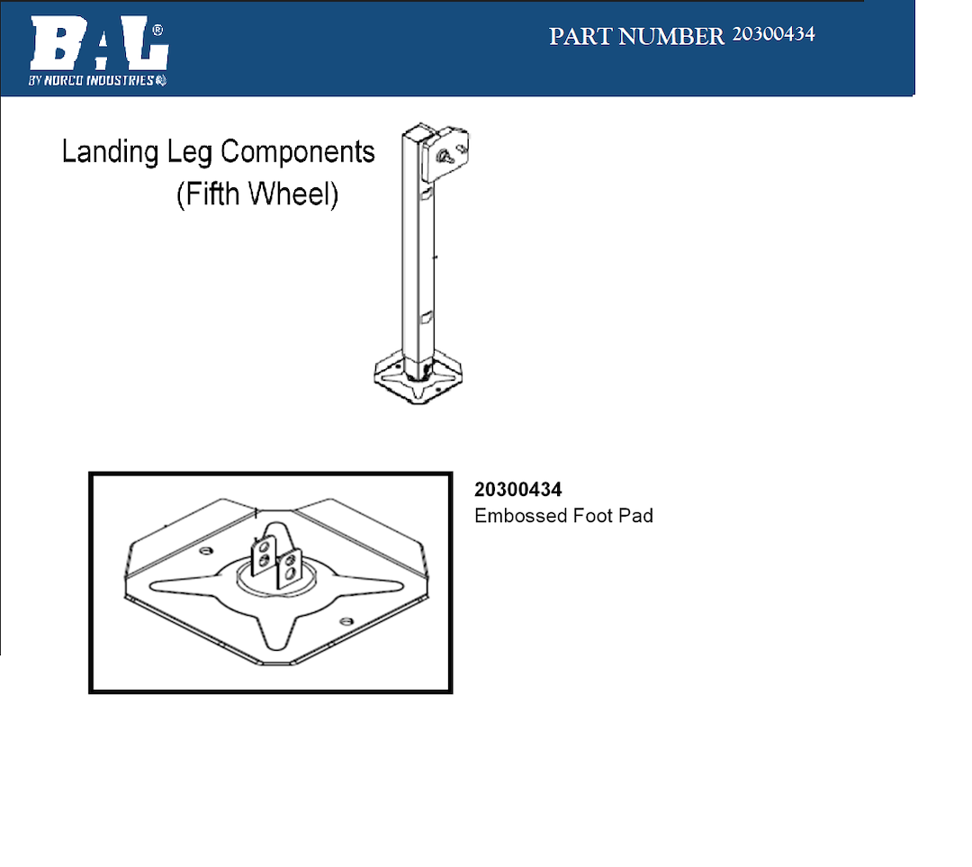 BAL Norco Features Pre-Drilled Holes Trailer Landing Gear Foot 20300434 - Shoe Weldment Embosse
