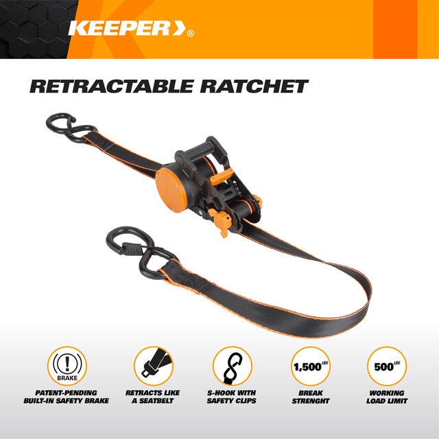 Hampton Prod Patent-Pending Built-In Safety Brake Tie Down Strap 43557 - X10 Retractable Ratchet