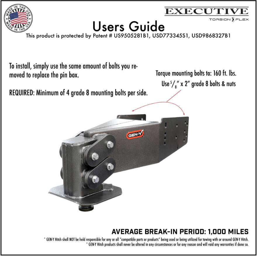 GEN-Y Hitch Maintenance Free Fifth Wheel Trailer Hitch Pin Box GH-8051 - Executive Torsion-Flex Rhino