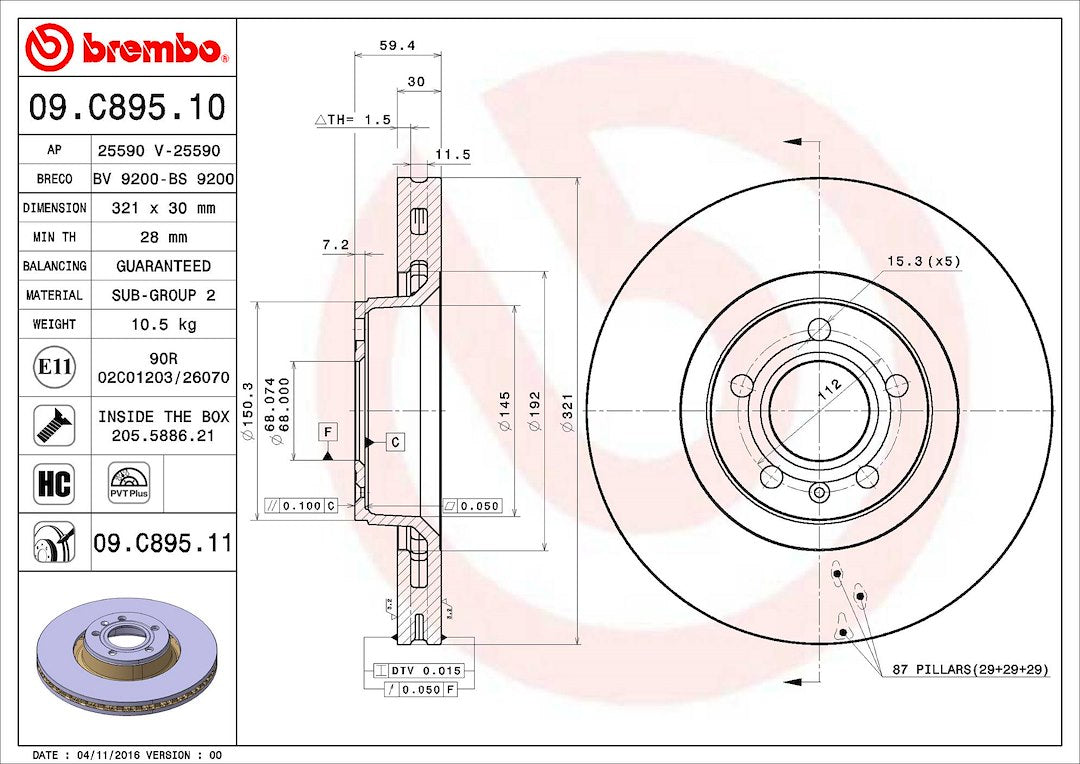 Brembo Components Not Hazardous To Health Brake Rotor 09C89511C02 - Disc