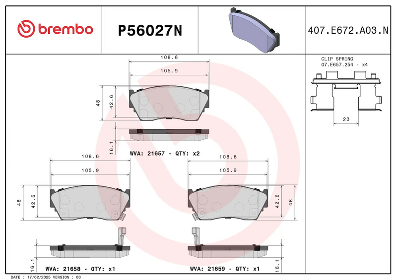 Brembo Premium Low-Met OE Equivalent Pad Brake Pad P56027N - Disc Set
