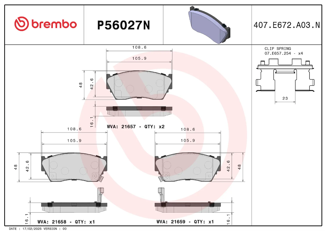Brembo Premium Low-Met OE Equivalent Pad Brake Pad P56027N - Disc Set