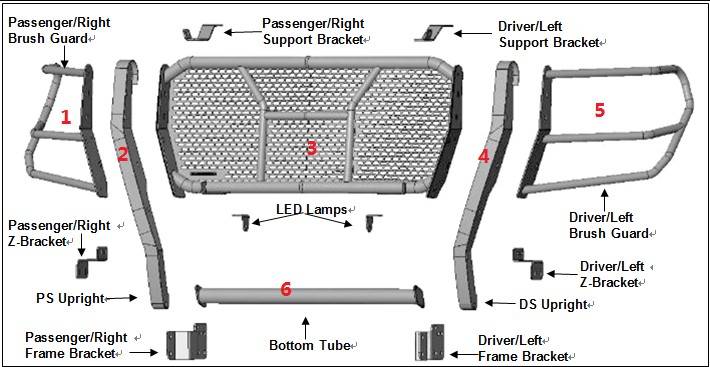 Black Horse Patent Approved Grille Guard RU-Gmsi22-B - Black Rugged Heavy Duty Guar