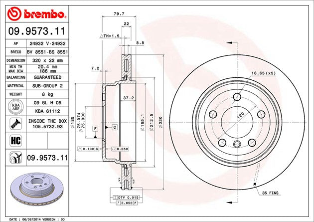 Brembo 09957311C02 Brake Rotor