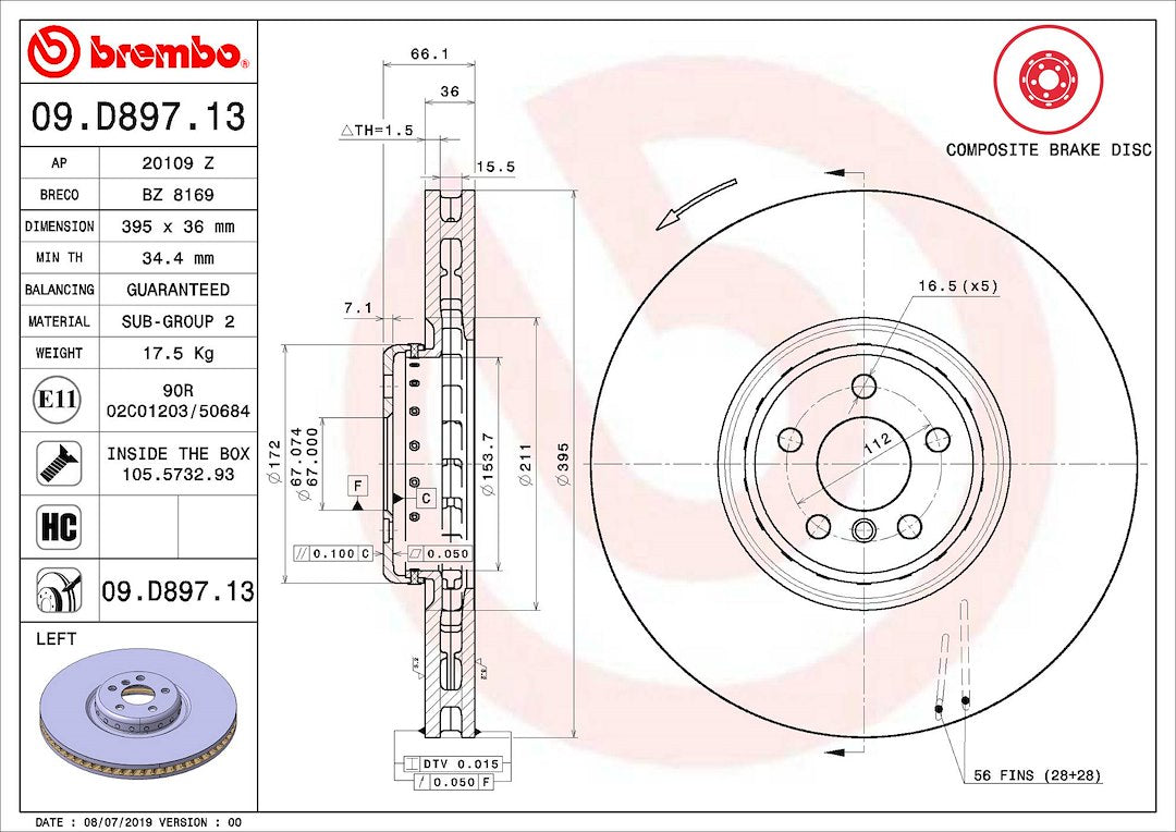 Brembo Components Not Hazardous To Health Brake Rotor 09D89713C02 - Disc