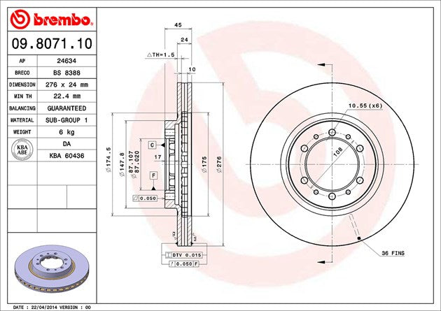 Brembo 09807111C02 Brake Rotor