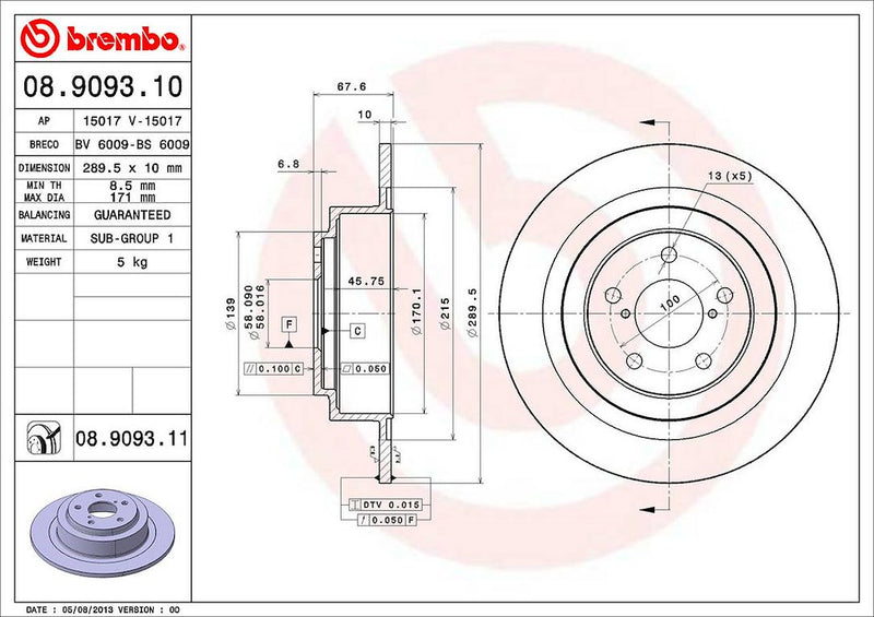 Brembo Components Not Hazardous To Health Brake Rotor 08909311C02 - Disc